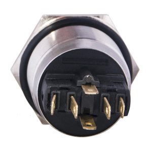 Кнопка металлическая плоская с фиксацией 1НО+1НЗ, с подсветкой, красная 220V. TYJ 22-371