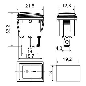 KCD1-2-101NW R/B 220V Переключатель 1-клавишный влагозащищенный красный с подсветкой