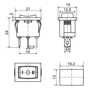KCD1-2-103 Ч/Б Переключатель 1 клавишный перекидной (черный)