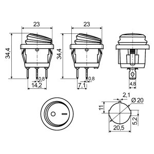 KCD1-5-101NW GR/B 220V Переключатель 1-клавишный круглый влагозащищенный зеленый с подсветкой
