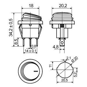 KCD1-5-101W Ч/Б Переключатель 1 клавишный круглый черный влагозащищенный