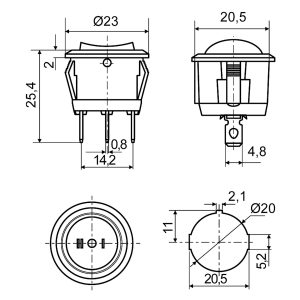 KCD1-5-103 Ч/Б Переключатель 1 клавишный круглый перекидной (черный)