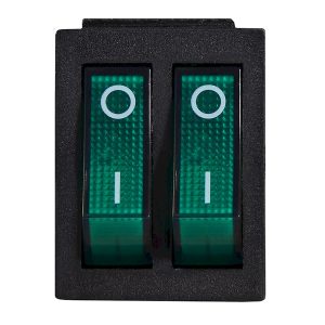 Переключатель KCD2-2101N C3-GR/B 220В, 2-клавишный, зеленый с подсветкой