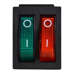 Переключатель KCD2-2101N GR+R/B 220V 2-клавишный зеленый+красный с подсветкой