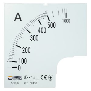 Шкала 500/5А для амперметра А-96-6