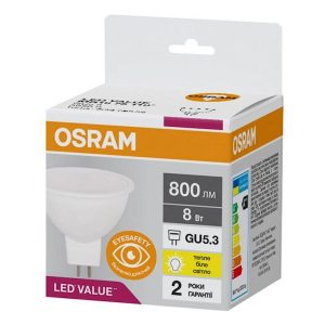 Лампа ЛЕД точкова  8W 3000K 800Lm GU5.3 230V LVMR1675 OSRAM