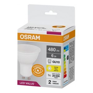 Лампа ЛЕД точкова  6W 3000K 480Lm GU10 230V OSRAM