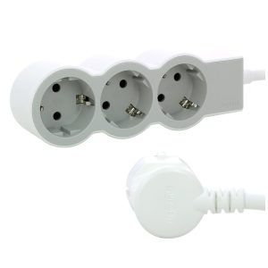 Подовжувач СТАНДАРТ 3х2К+З розетки, 16 А, з кабелем 3 м, колір Білий/Сірий