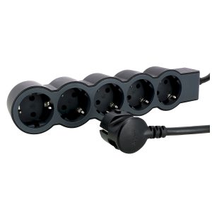 Подовжувач СТАНДАРТ 5х2К+З розеток, 16 А, з кабелем 3 м, колір Чорний