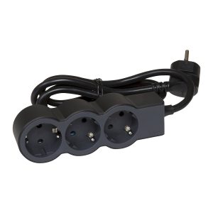 Подовжувач СТАНДАРТ 3х2К+З розетки, 16 А, з кабелем 5 м, колір Чорний