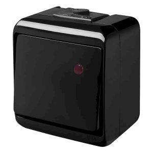 Выключатель 1-клавишный наружный IP54 с подсветкой VHE-1L-BL черный