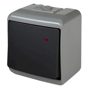 Выключатель 1-клавишный наружный IP54 с подсветкой VHE-1L-SRG серо-графитовый