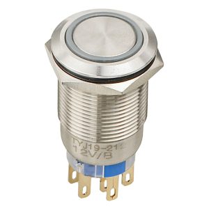 Кнопка метал. с подсв. 2НО+2НЗ синяя 12V TYJ 19-272