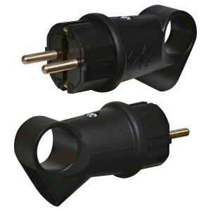 Вилка прямая с кольцом PKB-AN (2Р+РЕ, каучук, IP44, черная "ЕТІ")