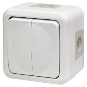 Выключатель 2-клавишный наружный IP44 PVE-2 поликарбонат белый