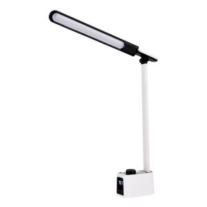 Лампа настільна  8W 3CCT (3000K/4000K/6500K) 2USB DIM годинник біла PANAN