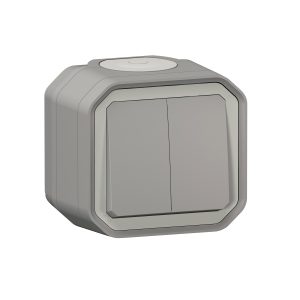 Вимикач 2-кл. зовн. прохідний/кнопка IP55 " PLEXO " сірий (10А)