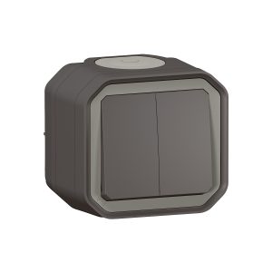 Вимикач 2-кл. зовн. прохідний/кнопка IP55 " PLEXO " антрацит (10А)