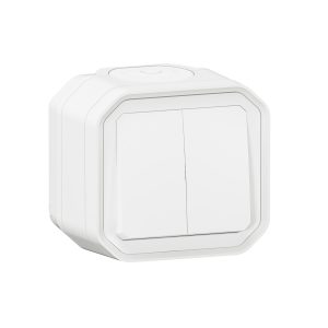 Вимикач 2-кл. зовн. прохідний/кнопка IP55 " PLEXO " білий (10А)