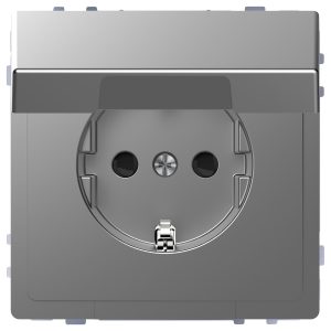 Розетка 1-а З/К внутр. з кришкою та шторками нерж. "D-Life" сталь