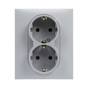 Розетка 2-а З/К внутр. зі шторками автоматичні клеми SUNO алюміній