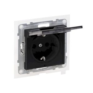 Розетка 1-а З/К внутр. з кришкою ІР44 16А, 250 В автоматичні клеми SUNO чорний