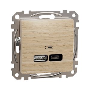 Розетка 2-а USB  A+C 21 Вт  SEDNA Design & Elements Береза
