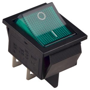 Переключатель 1-клавишный зеленый с подсветкой 12 V AC/DC KCD2-201N GR/B