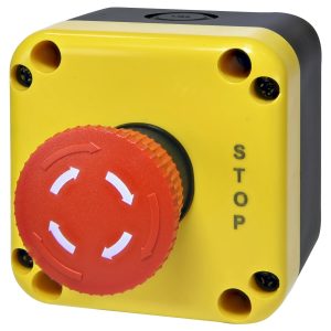 Кнопочний пост 1-модул. ESB1Y-V1 (Standart, "STOP" гриб.типу, відкл. поворотом, червон., корп. жовто