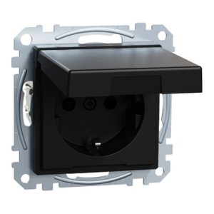 Механізм розетки SCHUKO з кришкою та захисними шторками, Merten System M, матовий чорний
