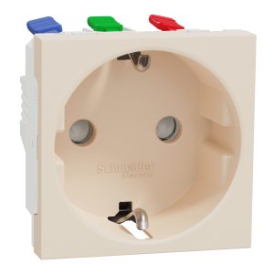Розетка 1-а з заземлювальним контактом, зі шторками "UNICA NEW" слонова кістка(C2)