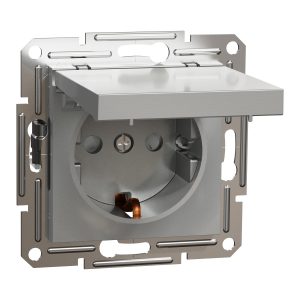 Розетка 1-а заземлювальним контактом, внутрішня з кришкою "ASFORA" алюміній (C1)