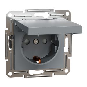 Розетка 1-а заземлювальним контактом, внутрішня з кришкою "ASFORA" сталь (C2)