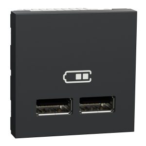 Розетка 2-а USB внутрішня. 2.0, 2.1 А 2 модулі. "UNICA NEW" антрацит (C3)