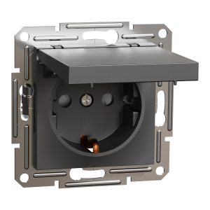 Розетка 1-а З/К внутр. з кришкою "ASFORA" антрацит (C1)