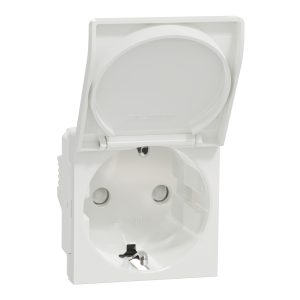 Розетка 1-а заземлювальним контактом, внутрішня з кришкою та шторками "UNICA NEW" біла (C1)