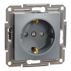 Розетка 1-а заземлювальним контактом, внутрішня зі шторками "ASFORA" сталь (C2)