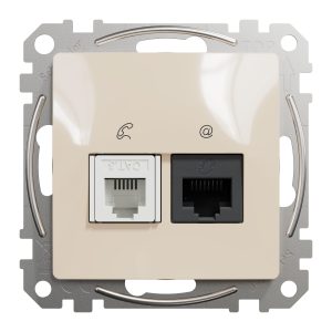 Розетка 1-а комп’ютерна + телефонна, внутрішня, RJ11+RJ45 категорія. 6 UTP бежевий Sedna Design & Elements