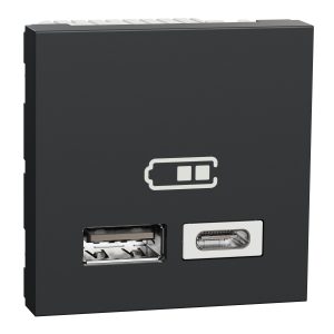 Розетка 2-а USB внутрішня. 2.0, 2,4 А 2 модулі. "UNICA NEW" антрацит (C3)