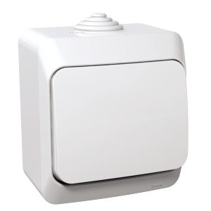 Вимикач 1-клавішний. зовнішній прохідний IP44 "Cedar Plus" білий (16А) (C1)