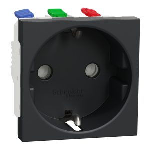 Розетка 1-а з заземлювальним контактом, зі шторками "UNICA NEW" антрацит (C1)