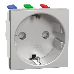 Розетка 1-а з заземлювальним контактом, зі шторками "UNICA NEW" алюміній (C1)