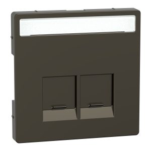 Панель розетки комп’ютерної подвійної RJ-45 внутрішня з полірованим написом "D-Life" мокко