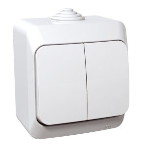 Вимикач 2-клавішний зовнішній. IP44 "Cedar Plus" білий (16А) (C1)