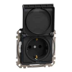 Розетка 1-а З/К внутр. зі шторками та кришкою IP44 "Sedna Design" Чорний