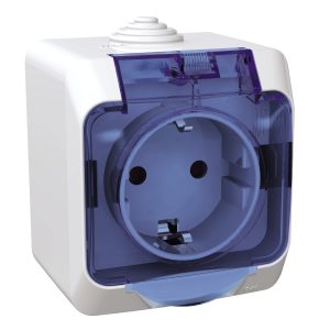 Розетка 1-а з заземлювальним контактом, захищена, зовнішня IP44 "Cedar Plus" біла (16А) (С1)