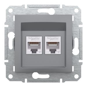 Розетка комп’ютерна подвійна RJ-45, категорія 6 UTP внутрішня "ASFORA Schneider" сталь (C3)