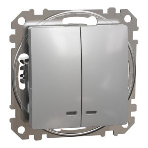 Вимикач 2-клавішний. внутрішній. з підсвіткою "Sedna Design" Алюміній