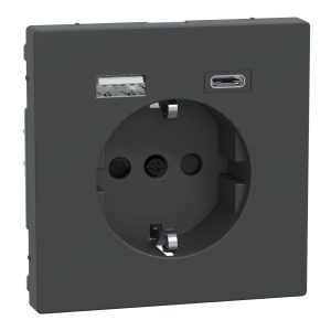 Розетка 1-а з заземлювальним контактом, зі шторками 16A + USB A+C антрацит "D-life"