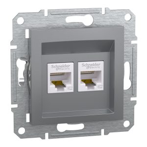 Розетка комп’ютерна подвійна RJ-45, внутрішня, "ASFORA" сталь (C2)